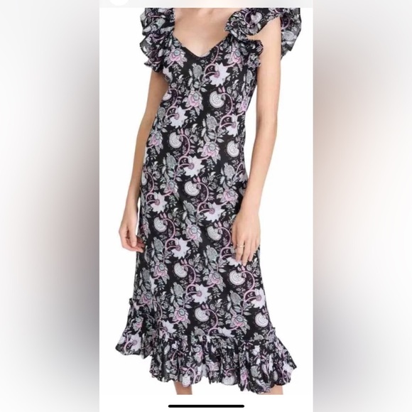 Anthropologie Dresses & Skirts - Mille resort & travel Clara cotton ruffle midi dress in tropical night. Size S